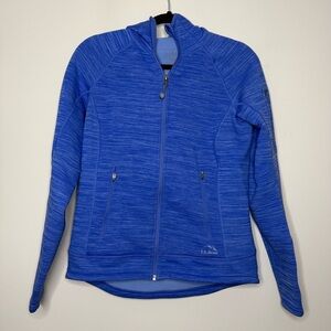 LL BEAN Polartec Warm Layering Spacedye Blue Hood Zip Up Fleece Jacket